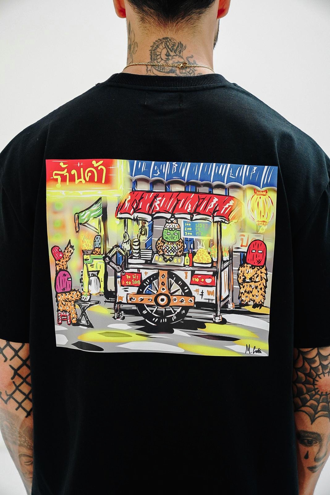 Heavyweight oversized graphics Black T shirt  Night market