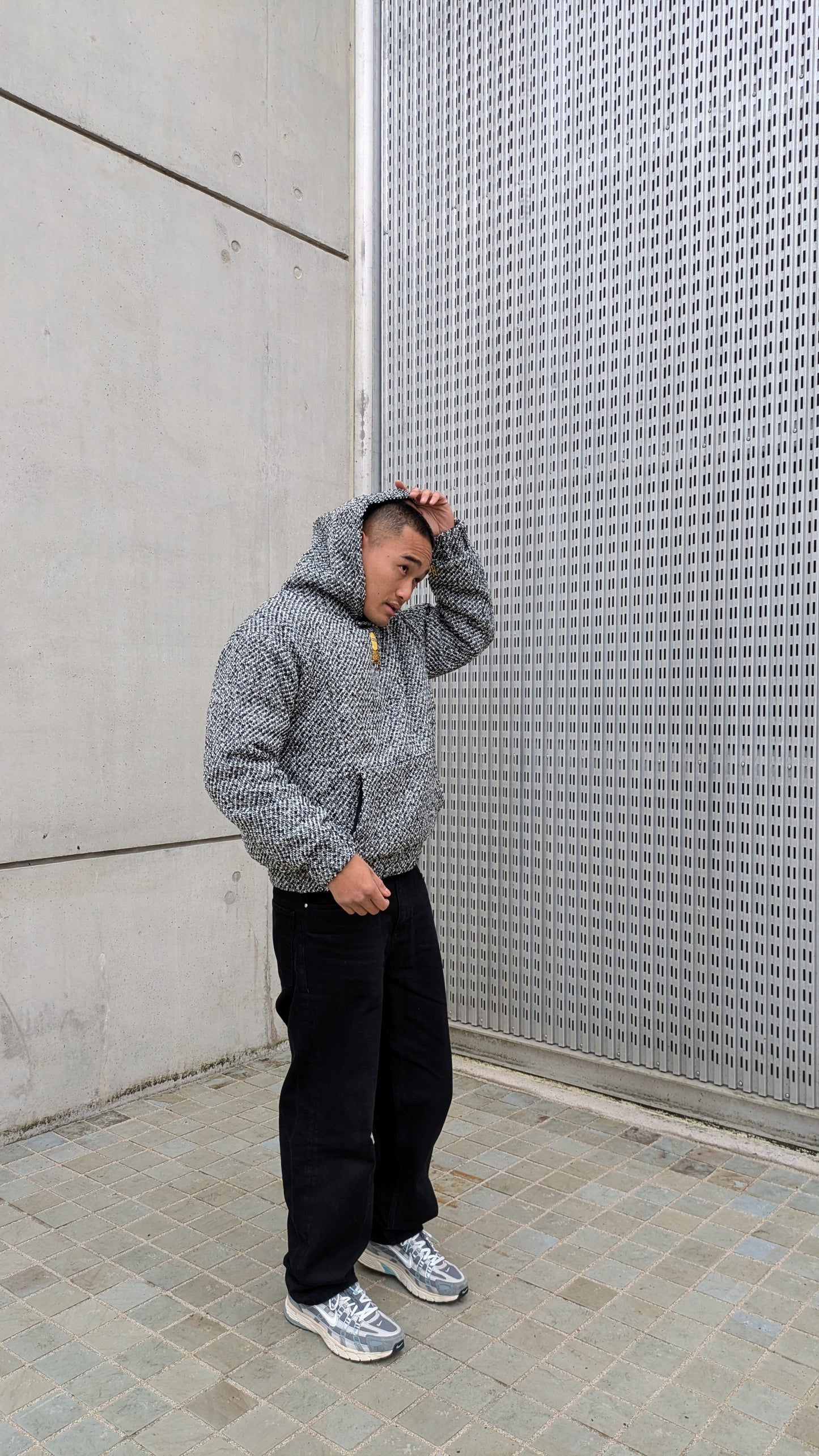 Tweed pullover hoodie